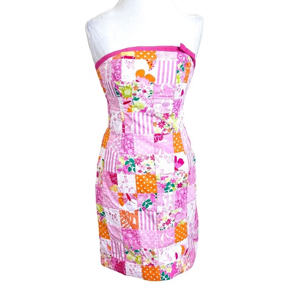 Lilly Pulitzer Dresses & Skirts - Vintage Lilly Pulitzer Preppy Patchwork Strapless Dress Size 6 Pink Coquette